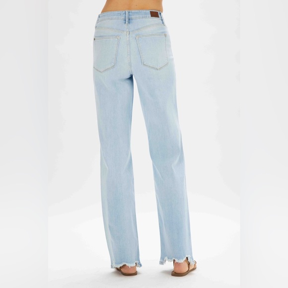 New judy blue high waist destroy hem straight leg jeans light wash JB82445REG LT - Picture 11 of 16